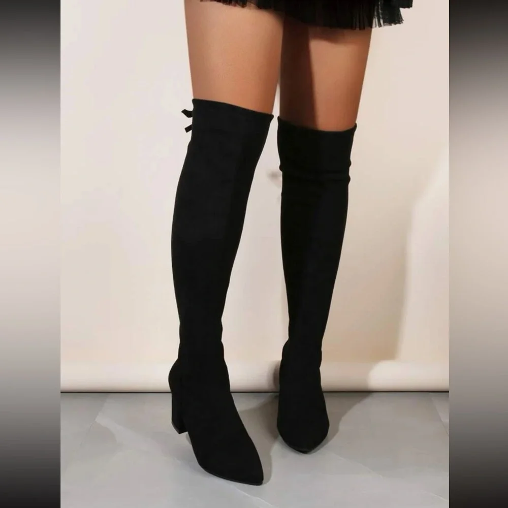 Sexy over the knee knee high chunky heel boots